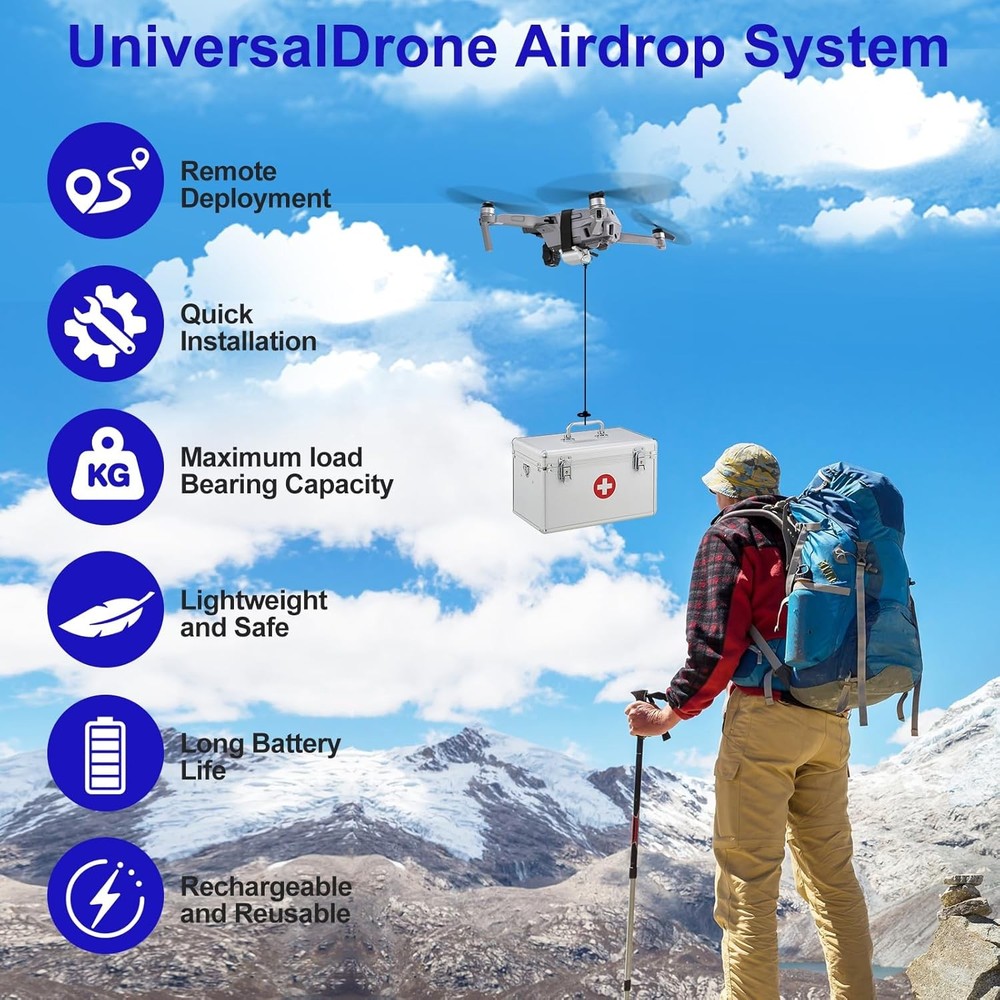 Universal payload delivery system for drone Release Device, Payload gray