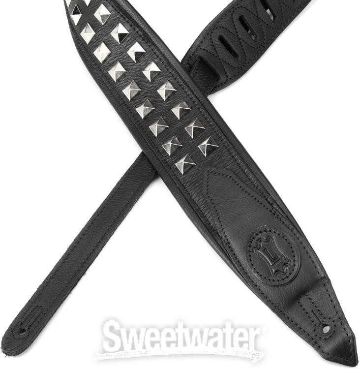Levy's Rebel Leather Series Guitar Strap - Black with Silver Studs