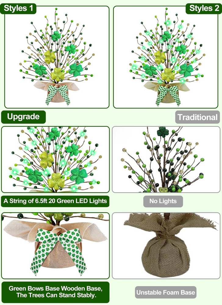 St. Patrick's Day Decorations, 2 Pack 18 Inch Lighted St. Patrick's Day Tree Tab