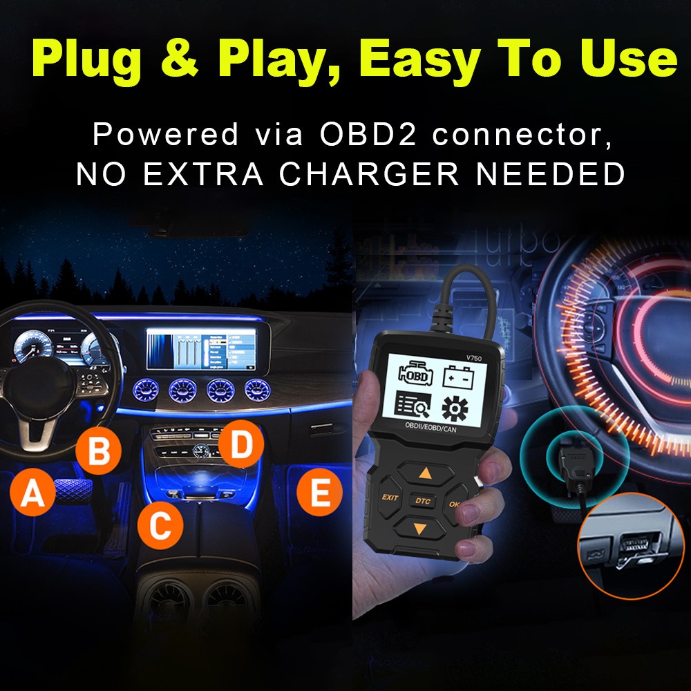 iKiKin V750 OBD2 Code Reader OBD Scanner Engine Diagnostic Tool for 12V Car