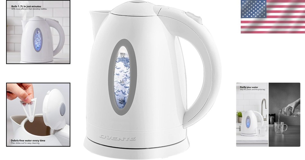 Fast Boiling 1.7L Electric Kettle with Removable Filter & Soft Touch Handle