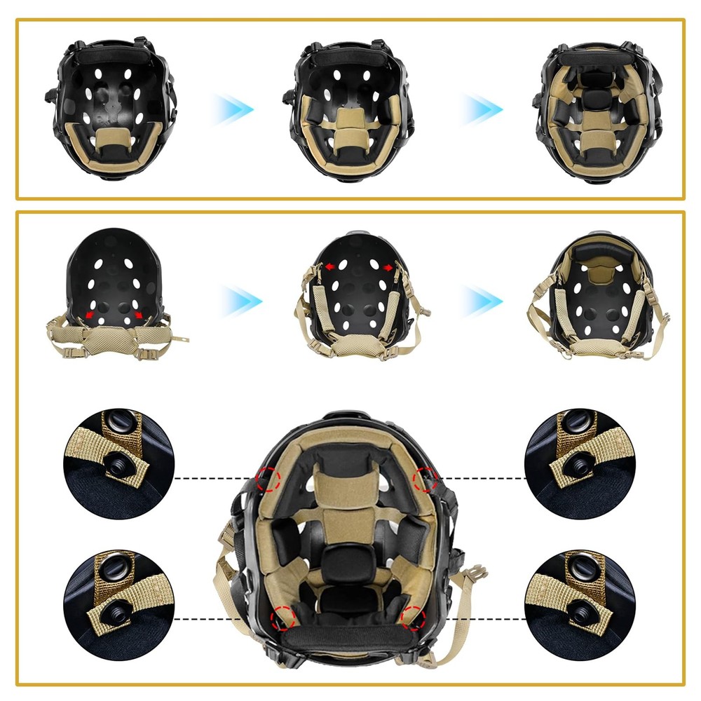 Tactical Helmet Padding Kit, Premium Interior Cushion System (Black)