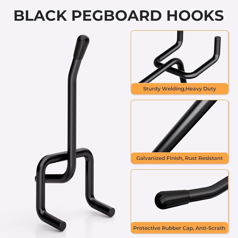 Space-Saving 50 Pack 2 Inch Metal Pegboard Hooks with Protective Rubber Tips