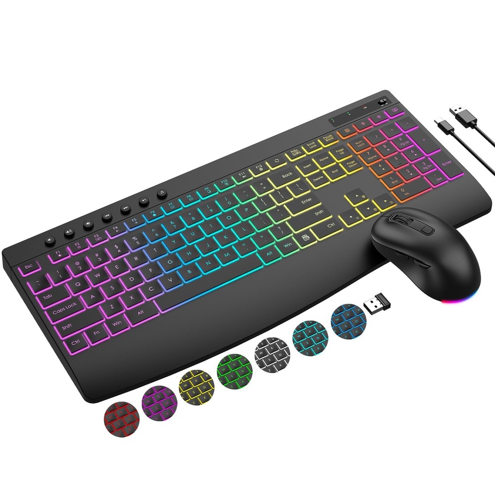 Wireless Keyboard and Mouse Combo, 9 Backlit Effects, 4000mAh Rechargeable Ba...