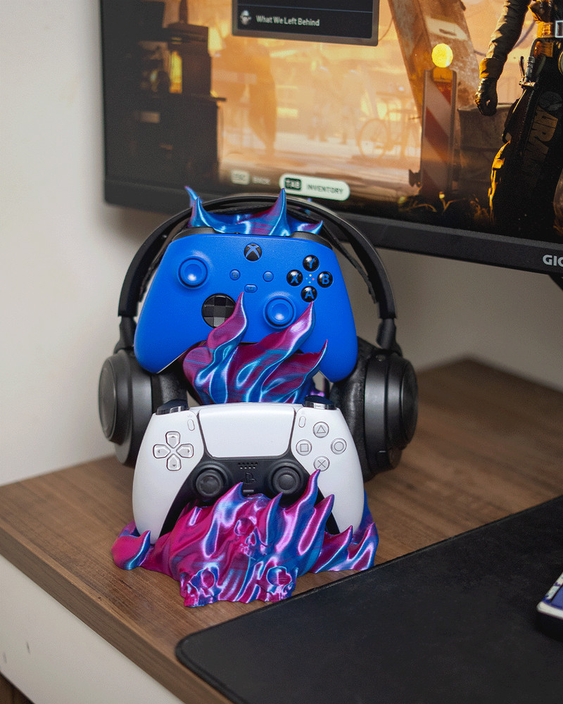 Headphone Controller Stand Skull Flame Gaming Holder PS5 Xbox Headset Organizer