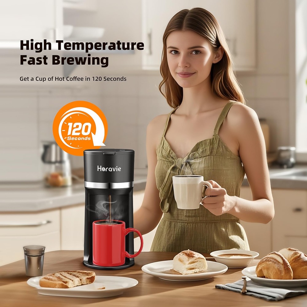Horavie Mini Single Serve Coffee Maker for K Cup and 9.45 Inches, Black