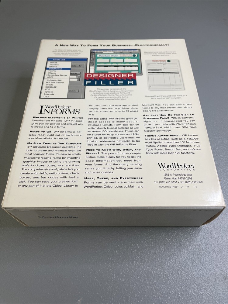WordPerfect Informs Version 1.0 Windows Demo Eval Software BIG BOX New 1993 PC