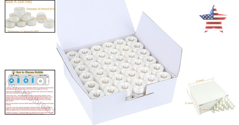 White Prewound Bobbin Thread - 144pcs - Size A SA156 - Polyester Filament 70D/2