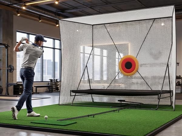 10x8Ft Golf Hitting Net,11 ft Track Return System,Heavy Duty Practice Net