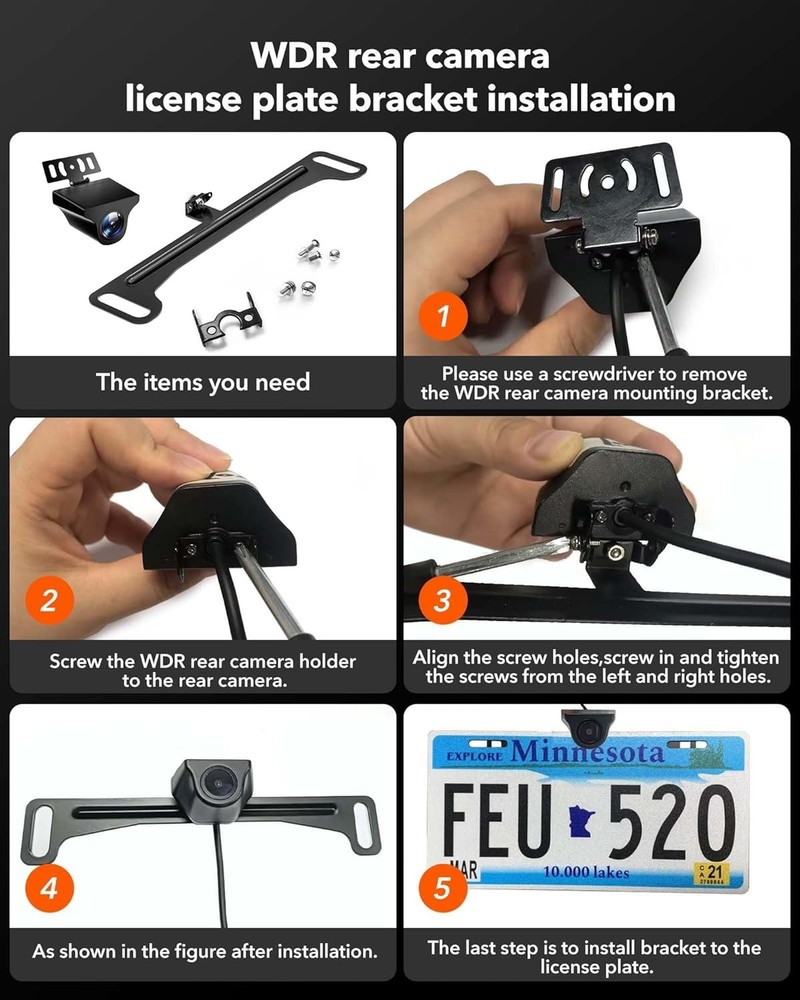 WOLFBOX Reverse Rear Camera License Plate Bracket, Installation Holder for Backu