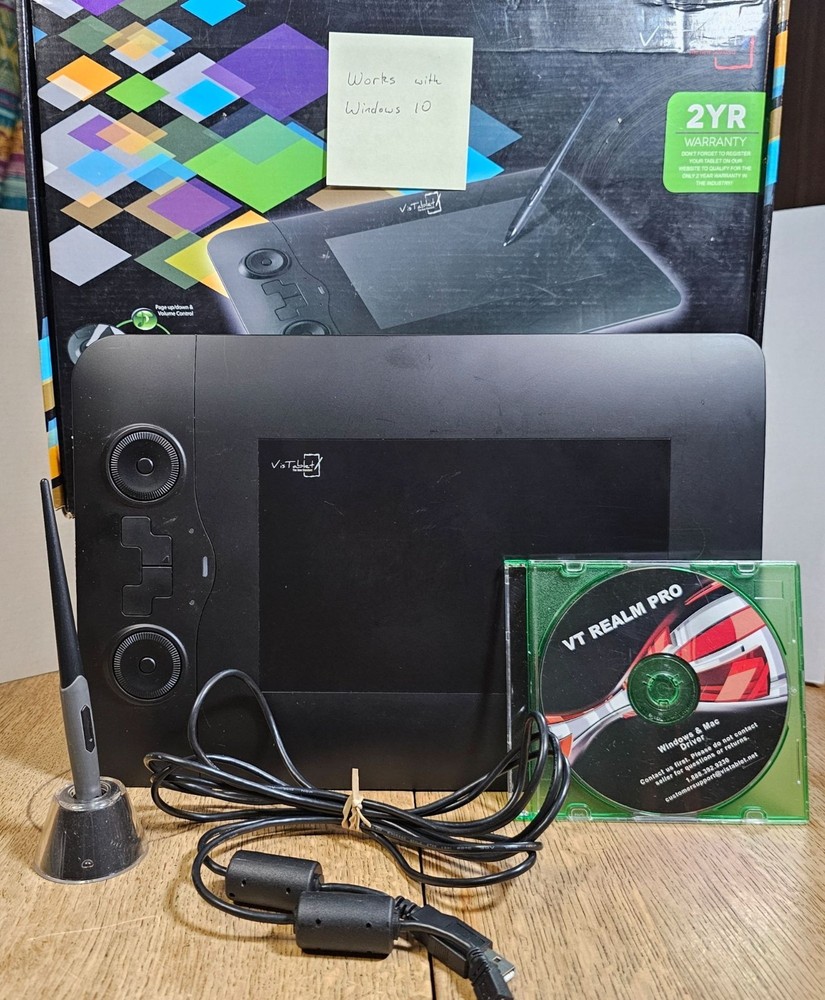 VisTablet VTrealm Pro Drawing Tablet With Pen Software & USB Powers Up in Box
