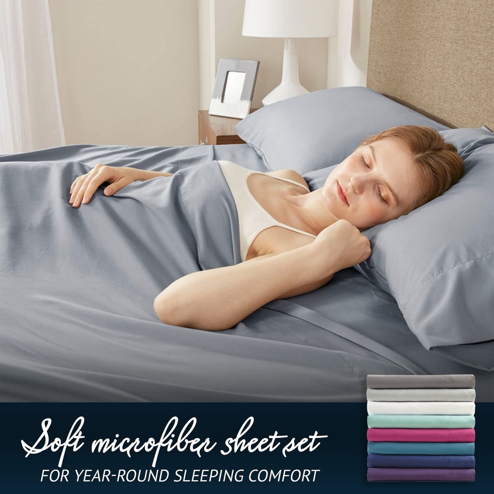 Comfort Spaces Microfiber Bed Sheets Set 14" Deep Pocket, Wrinkle Resistant, ...