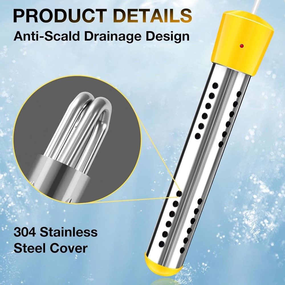 Immersion Water Heater W/ Insulated Gloves 2000W Portable Water Heater W/ 304 SS