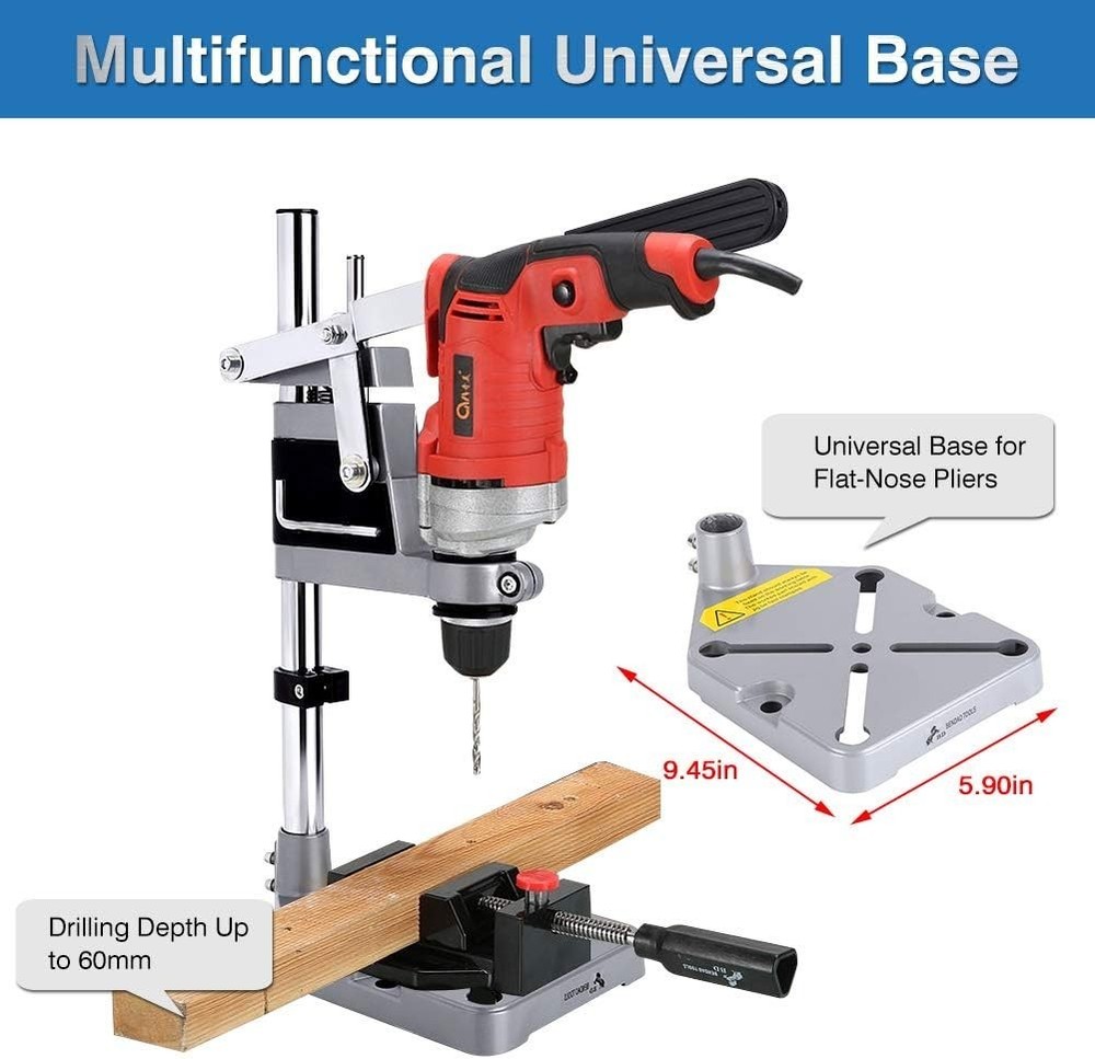 Universal Adjustable Drill Stand - Heavy Duty Aluminum Base for Precision Tasks