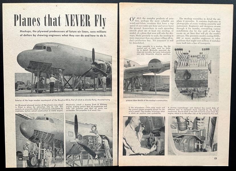 Douglas DC-6~Lockheed Constellation 1946 article “Planes that Never Fly” mockups
