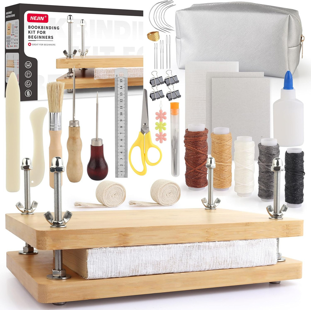 Professional Book Binding Kit with Press, Bone Folder, and Waxed Thread