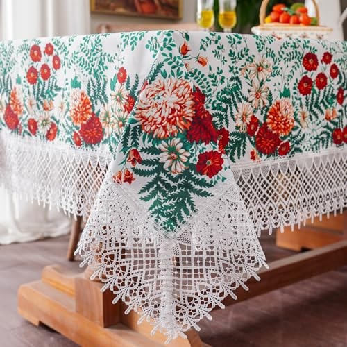 White Tablecloth Exquisite Embroidery Lace 70" x 52" (Rectangular) Floral Leaf