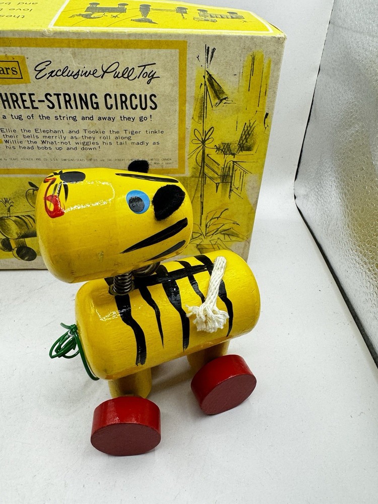 Vintage Sears Exclusive Pull Toy Three-String Circus 1950s – Complete with Box