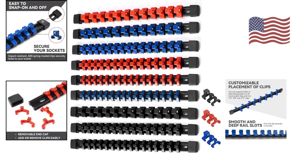 Efficient Wall-Mounted 9PC ABS Socket Organizer - Holds 129 Sockets in Style