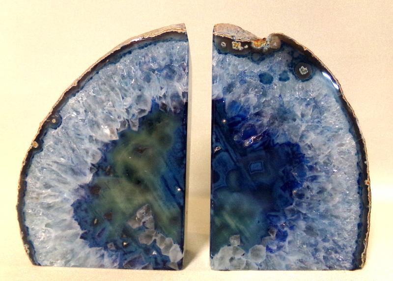 Blue Crystal Geode Bookends