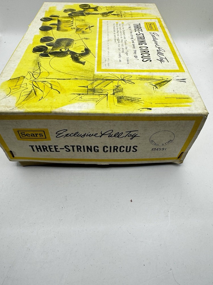 Vintage Sears Exclusive Pull Toy Three-String Circus 1950s – Complete with Box