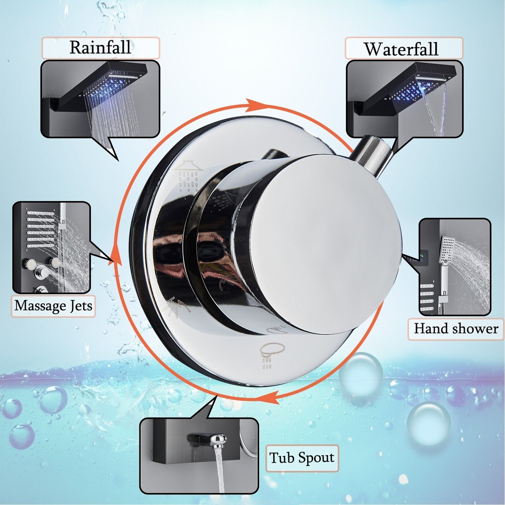 LED Rainfall Waterfall Shower Panel Tower System Massage Jet W/Hand Shower