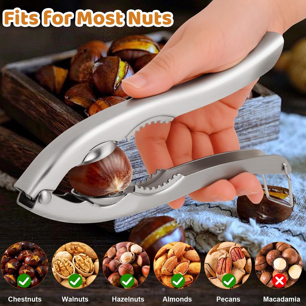 Upgraded 2 In 1 Chestnut Cutter Tool and Nut Cracker for All Medium, Silver
