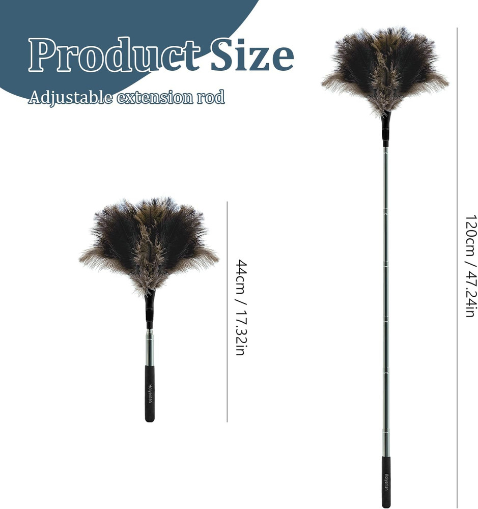 Extendable Feather Duster - 47 inches Fluffy Long Handle Reusable Feather Dus...