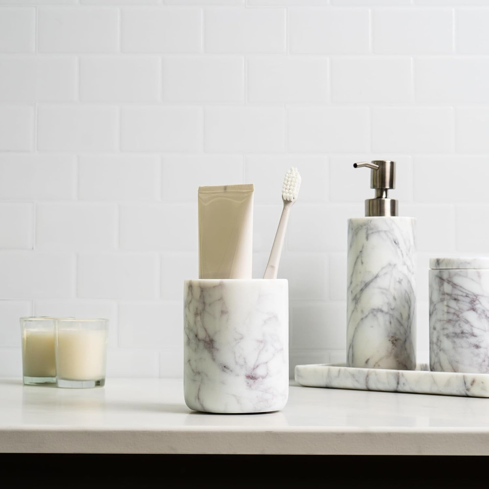 Marble Bathroom Accessories Set, Solid Natural Marble, Complete Vanity Set with