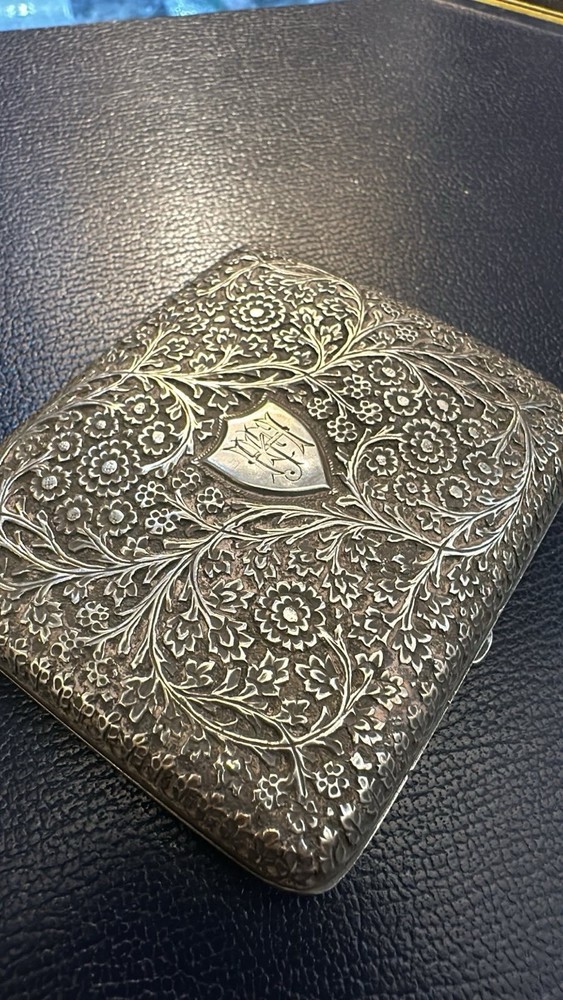 Kashmiri Indian Silver Cigarette Case With Embossed Parsley Leaf Pattern. 1880