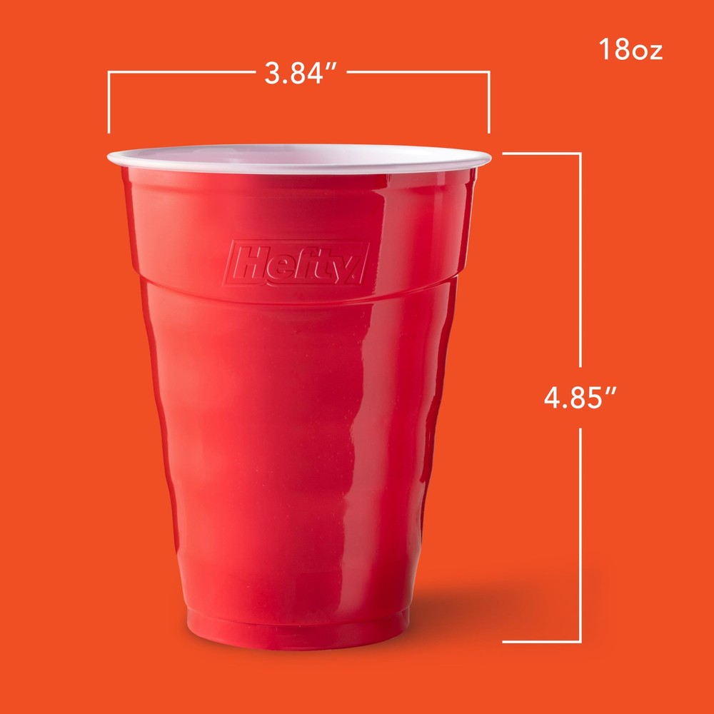 Hefty Party On Red Disposable Plastic Cups 18oz 50 Count Easy Grip Durable