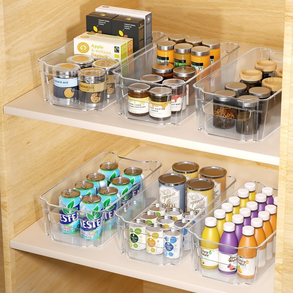 Clear Fridge Organizer, Refrigerator Organizer Bins with Handle, Freezer, Kit...