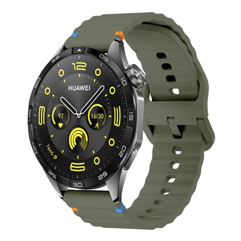 22mm Military Green Wave Pattern Silicone Watch Strap