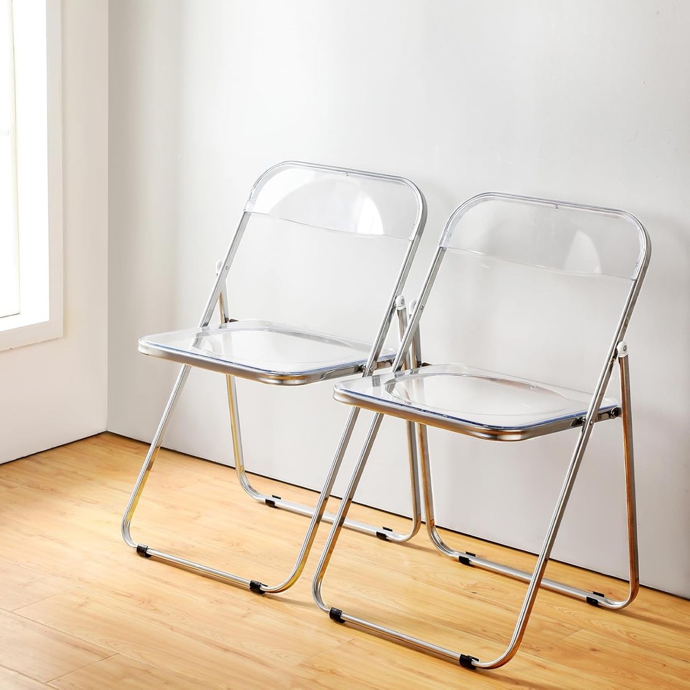 2 Pcs Acrylic Folding Chairs Clear Transparent Stackable Dining Chairs Modern