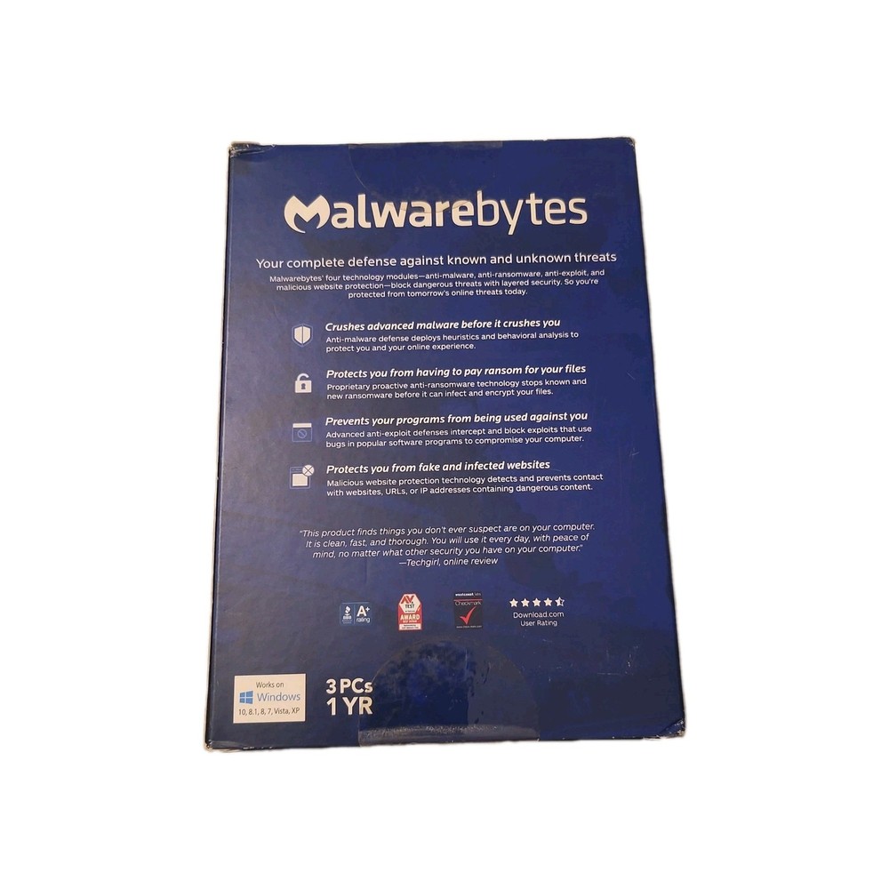 Malwarebytes Anti-Malware 2017 - 3 PCs / 1 Year Cybersecurity Key Code NEW