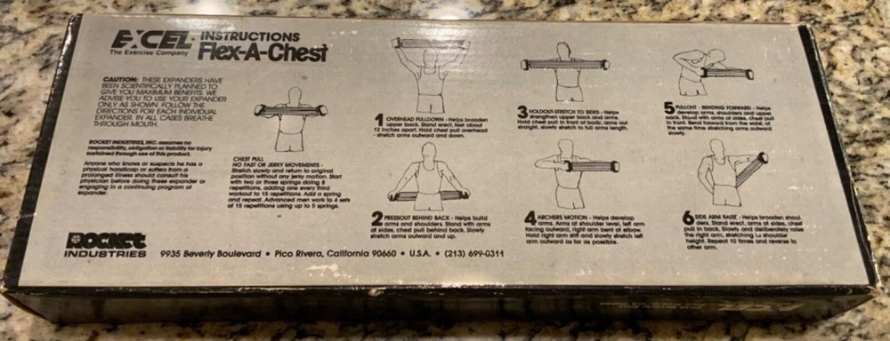 Red Handle Flex-A-Chest 5 Spring Chest Pull Gym Exerciser By Excel New Open Box