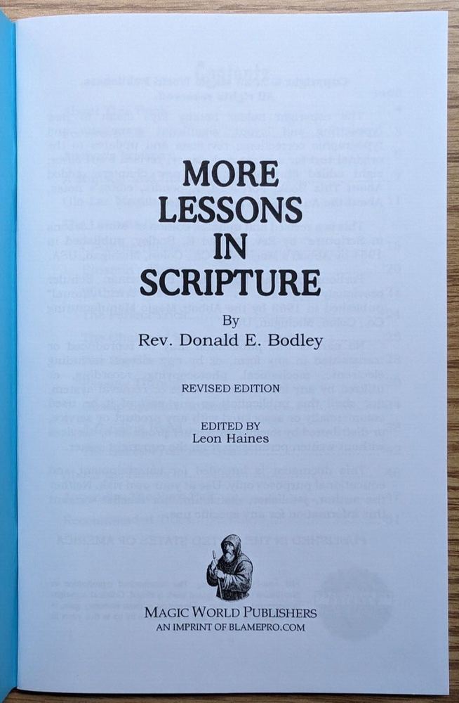 More Lessons in Scripture by Rev. Donald E. Bodley (magic with a message)
