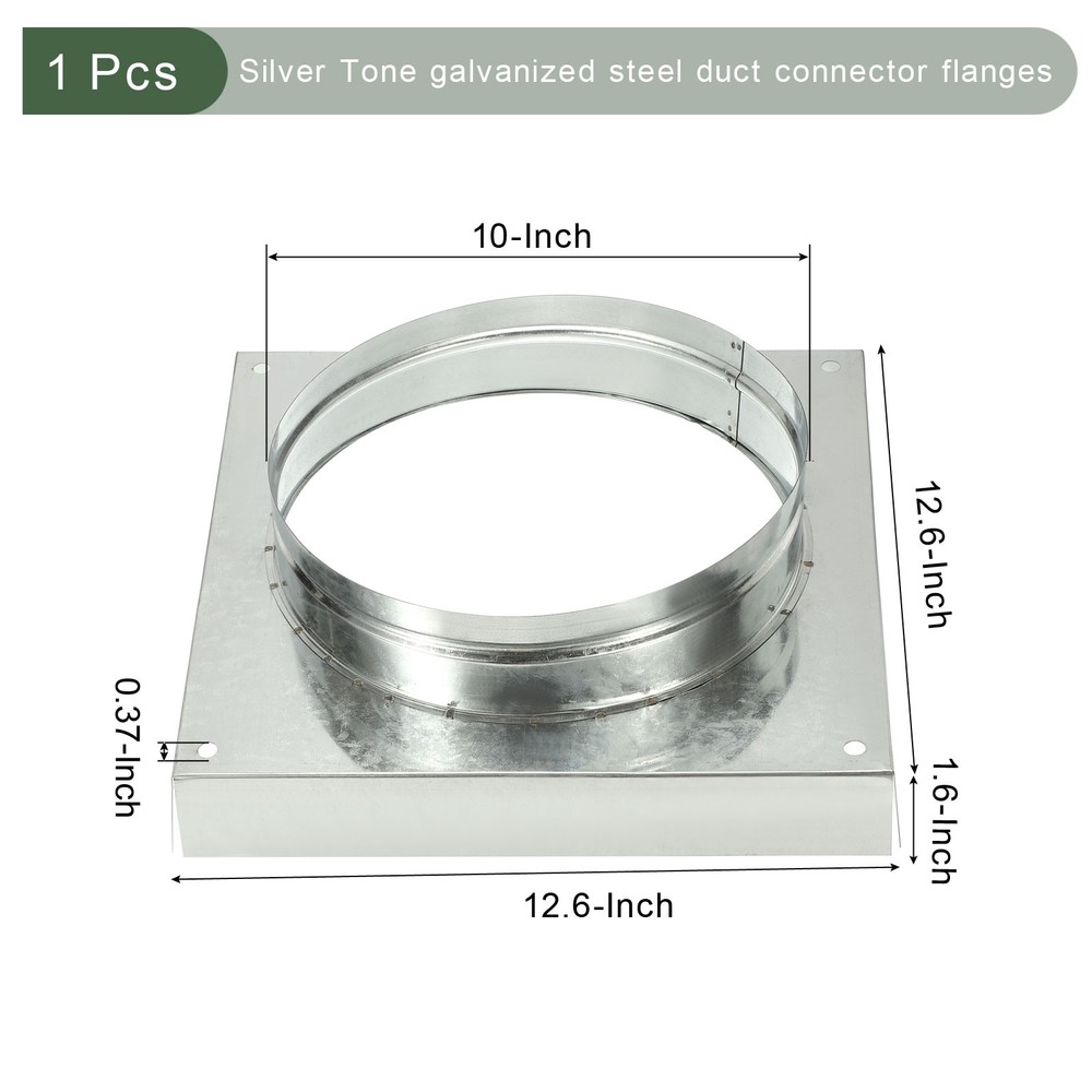 10" Square Galvanized Duct Connector Flange, Silver Tone