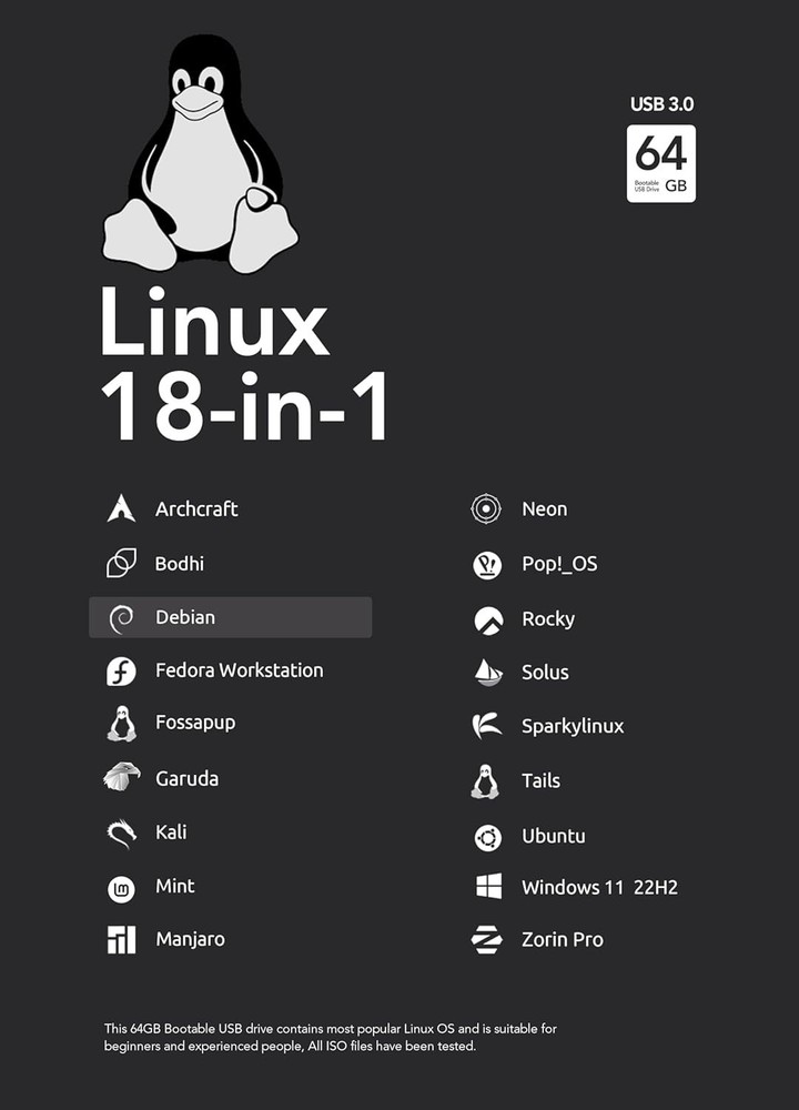 64GB USB Drive – 18-in-1 Multi-OS Support Including Windows 11 & Linux