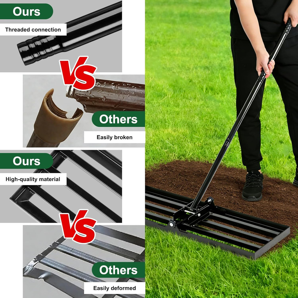 Lawn Leveling Rake, Foldable Leveling Rake with 72Inch Adjustable Long Handle, D