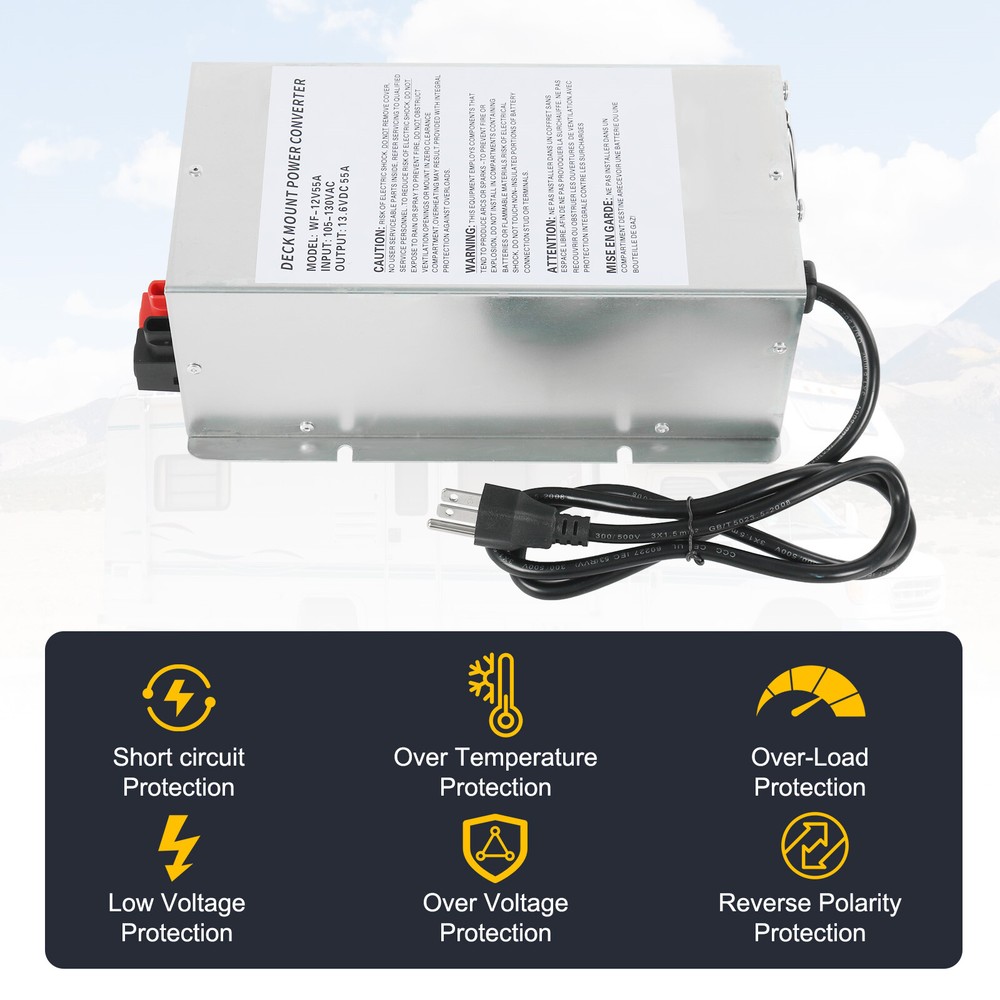 Converter 55 Amp Deck Power Converter Charger For RV Trailer Camper 12V WF-9855