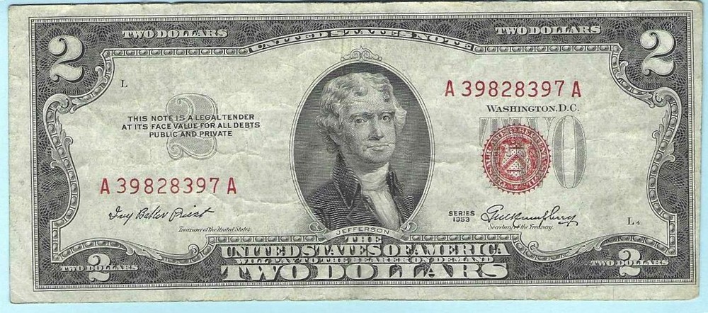 1953 $2 Bill (Two Dollar), Circulated