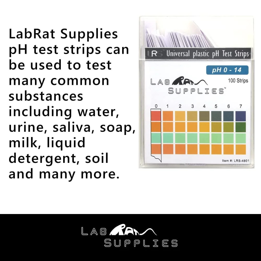Plastic pH Test Strips, Universal Application (pH 0-14), 100 Strips | for Saliva