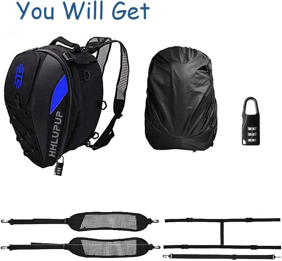 Motorcycle Tail Bag Seat Helmet with Password Lock - Motorcycle Backpack - 38...