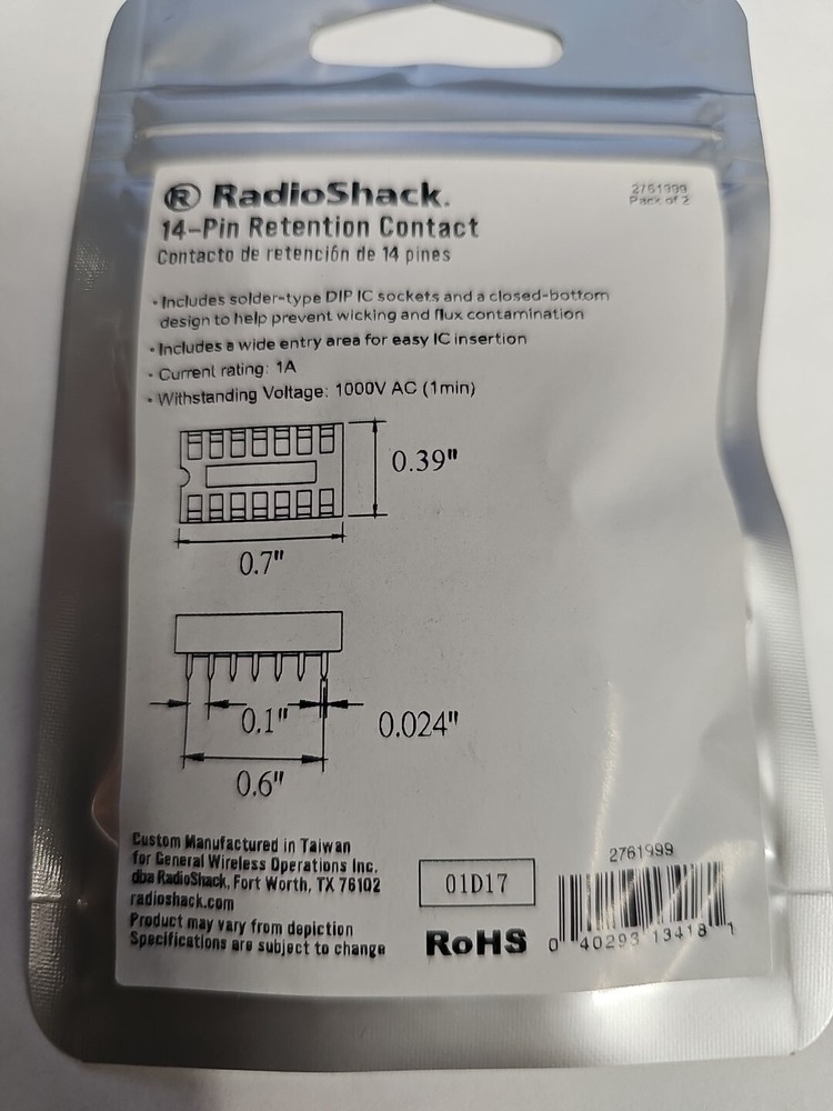 14-Pin lC Socket, RadioShack # 276-1999