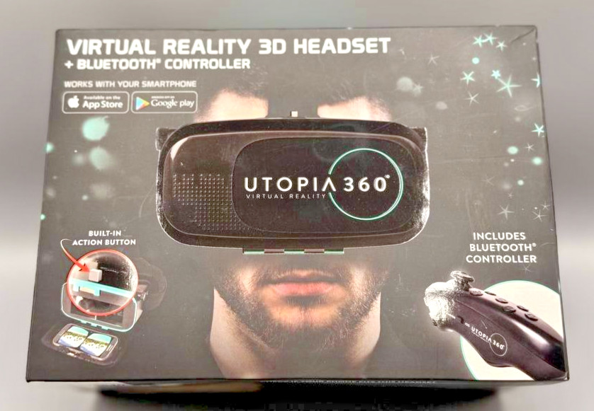 Utopia 360 Virtual Reality 3D Headset with Bluetooth Controller – New