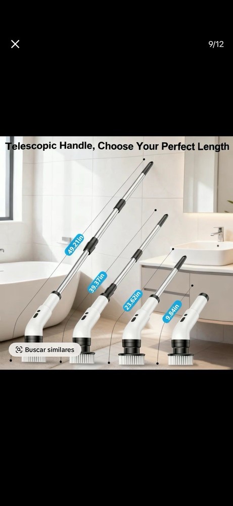 Electric Power Brush, 9 Replaceable Heads, Telescopic Rechargeable USB-C Handle