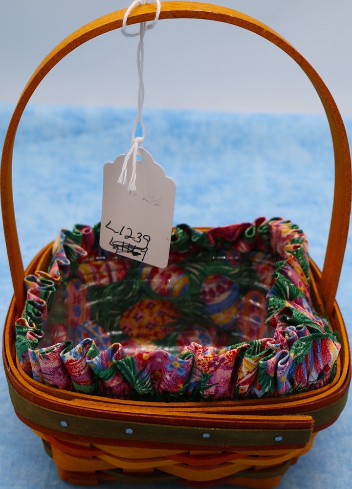 Longaberger Small Square Basket with Handle – 1998 – Liner & Plastic Protector