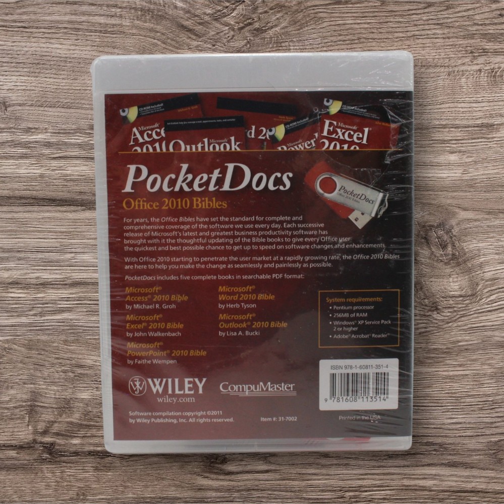Wiley PocketDocs Office 2010 Bibles Reference e-Library USB Flash Drive (SEALED)