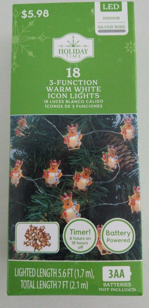 Holiday Time 18 count 3-Function LED Warm White Icon Lights Indoor Silver Wire